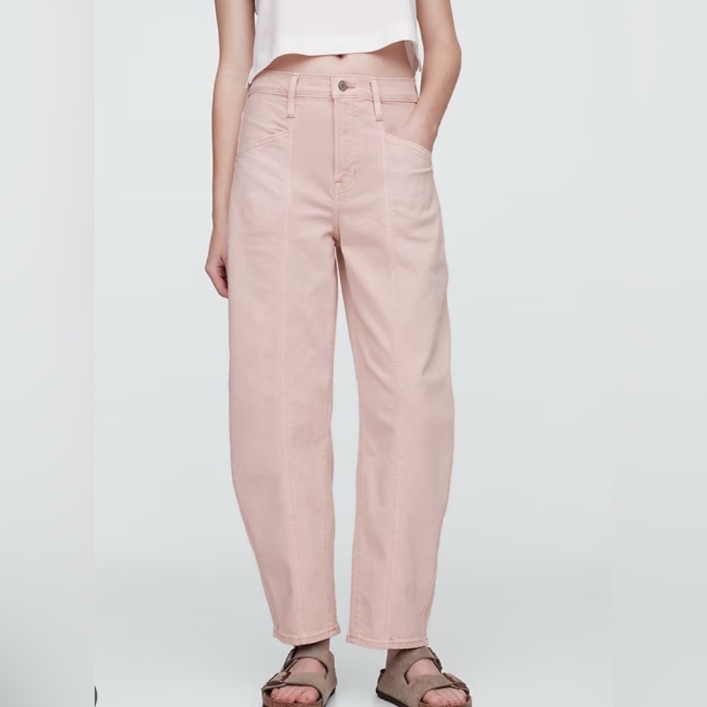 Gap Regular High-Rise Casual Seamed Denim Blush Pink Barrel Jeans 8/29 Short NWT